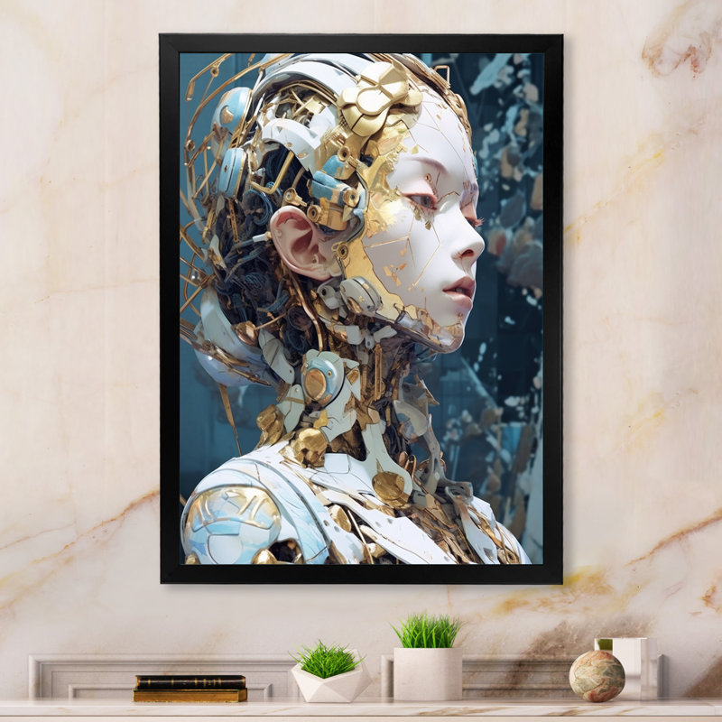 " Female Robot II ", Black Single Picture Framed, 32" H x 24" W x 1" D
