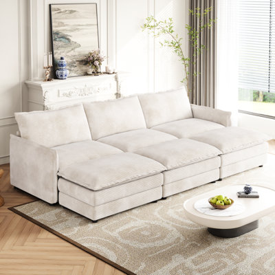 Salon - Velours côtelé 3 avec 2 repose-pieds, fauteuil inclinable profond, tissu rembourré et éponge confortable surdimensionnée pour un espace de qualité supérieure