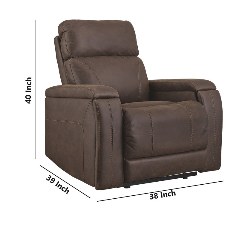 Anysha Faux Leather Power Recliner, Walnut Faux Leather