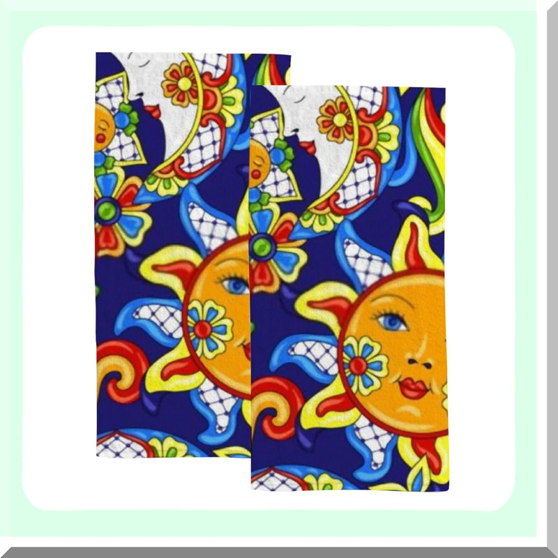 Talavera Bliss Hand Towels - 2 Piece Set, Blue Pattern, Non-Fading, Soft & Absorbent for Bathroom, Spa, Kitchen, Hotel, Gym, 30x15 Inch