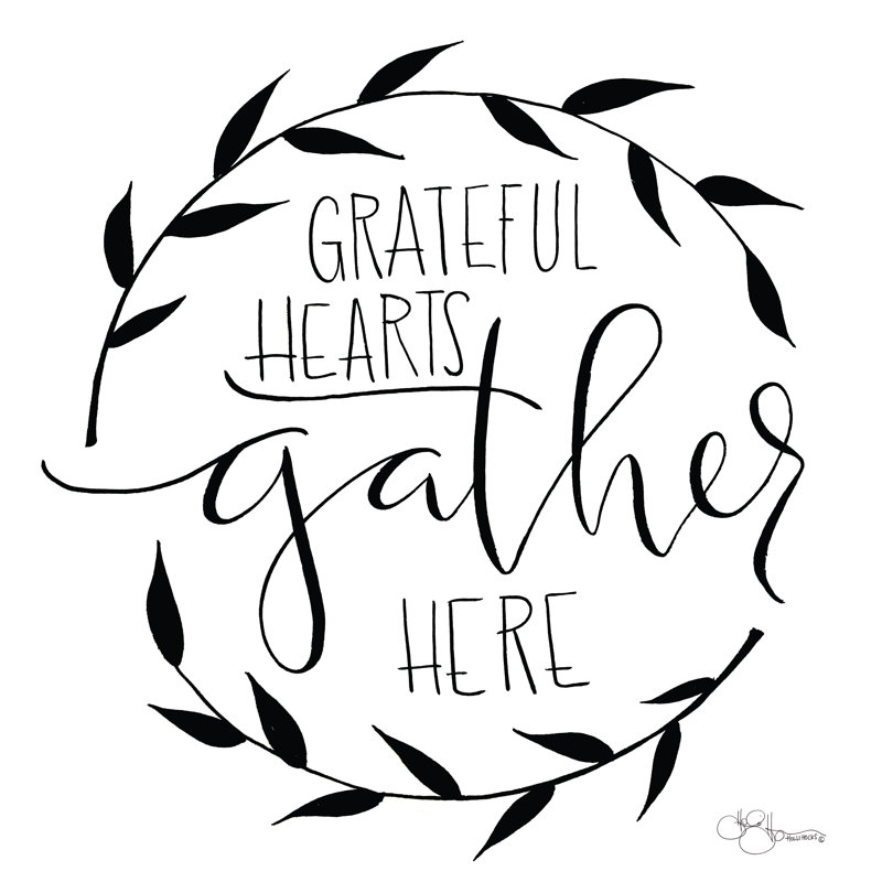 Grateful Hearts Gather Here - Art textuel, H 20 po x l 20 po, Non, Toile tendue