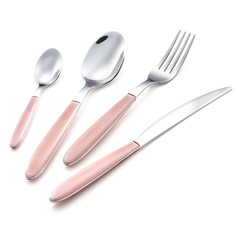 Ensemble de couverts Ivy Bronx Marjori en acier inoxydable - Service pour 6, Rose
