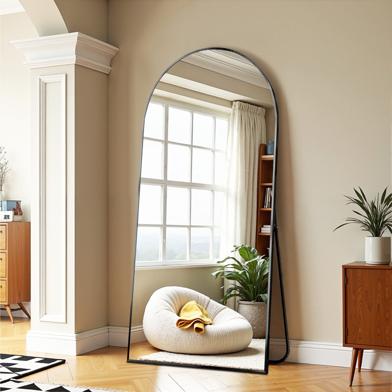 Grand miroir de plancher arqué pleine longueur, 79 po x 35 po, Noir