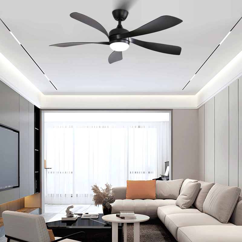 52 Inch Modern Ceiling Fan With 3 Color Dimmable Led Light 5 Abs Blades Remote Control Reversible Dc Motor, Black, Black
