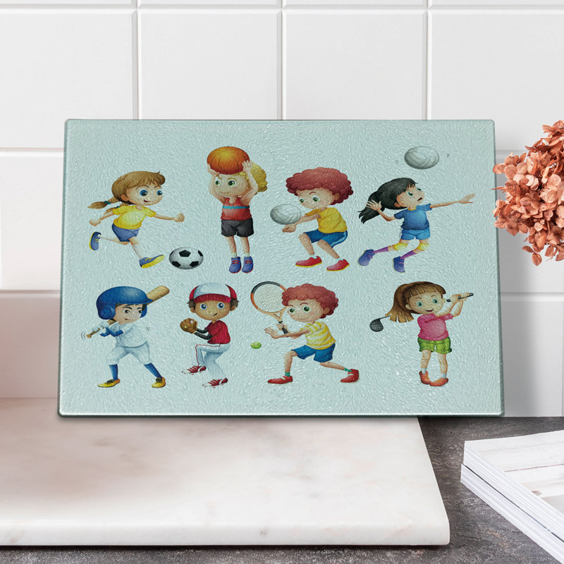 Multicolore planche à découper en verre trempé Ambesonne Sports