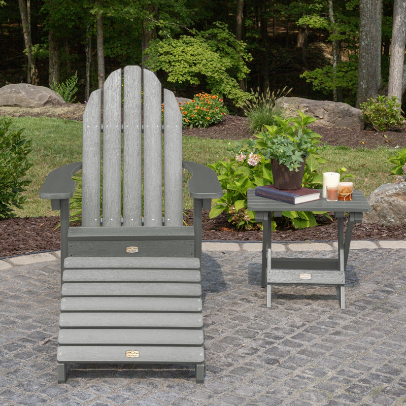 Essential Adirondack Chair with Essential Ottoman and Essential Folding Side Table, Coastal Teak