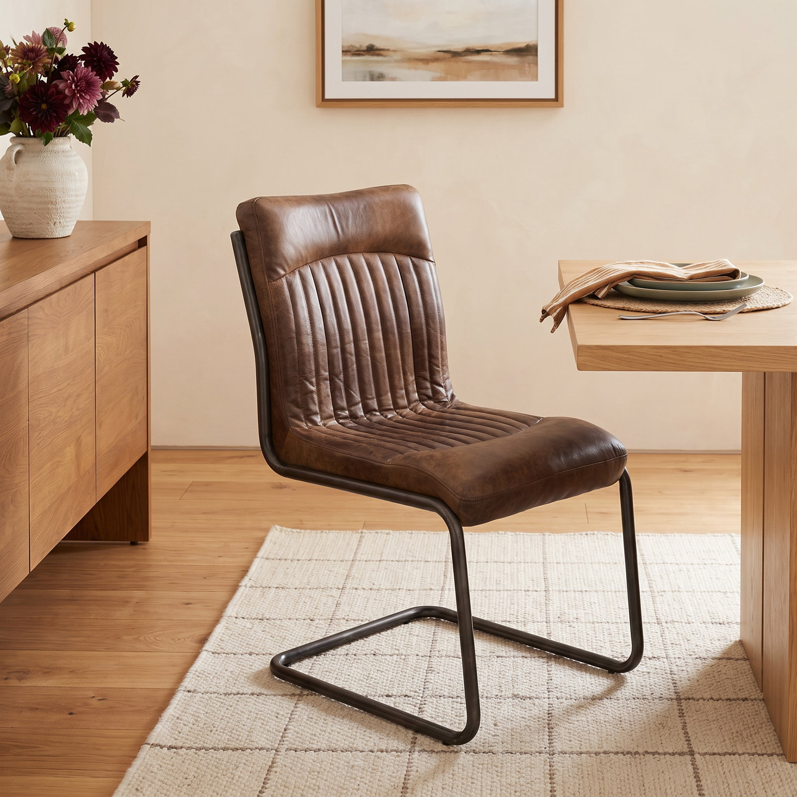 Pirlo Genuine Leather Dining Chair, Brown Genuine Leather