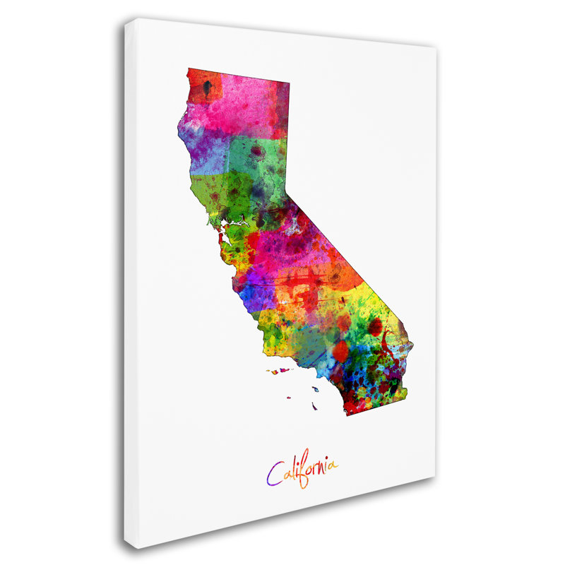 « california map », reproduction d’impression sur toile tendue, H 19 po x l 14 po x P 2 po