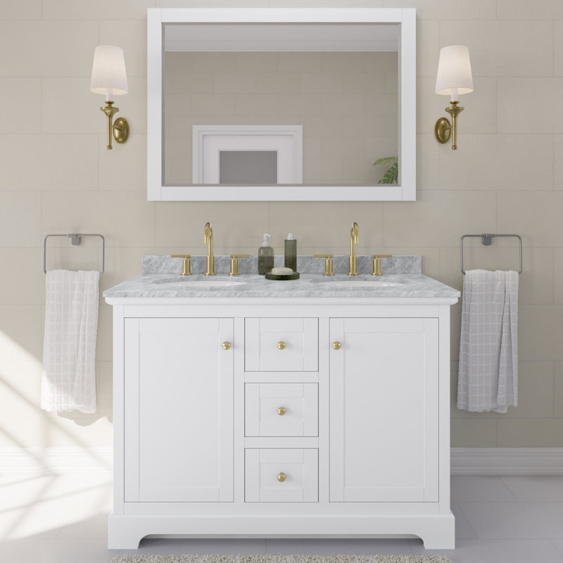 Ensemble de meuble-lavabo double 48 po Avery, Blanc, Or brossé