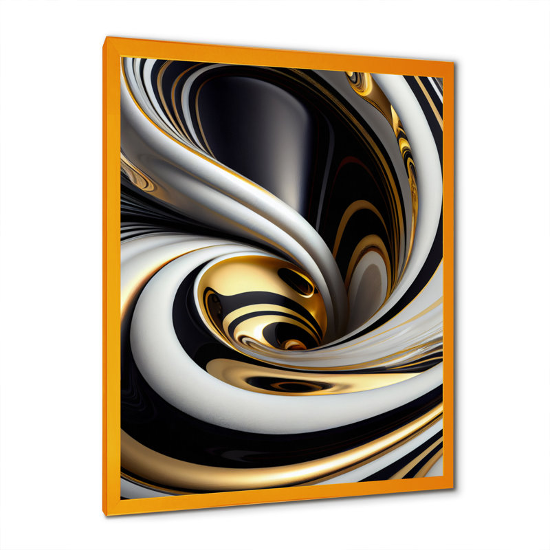 Or noir et blanc vitrail I - abstrait spirales sur toile, art mural, H 20 po x l 12 po, Toile avec cadre photo, Doré