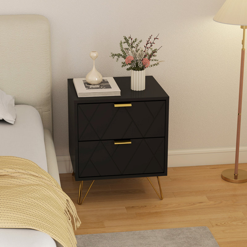 Table de chevet moderne, table de chevet avec 2 tiroirs pour la chambre à coucher, noir