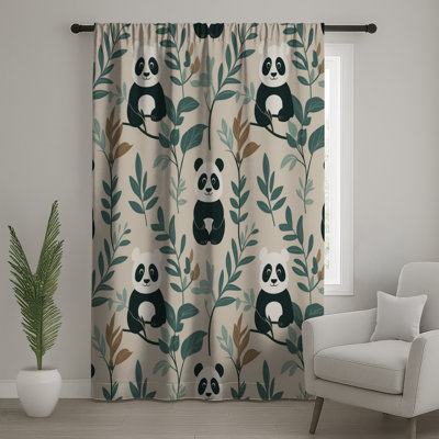 Panda avec rideaux vert, 1 voilage et rideaux occultant