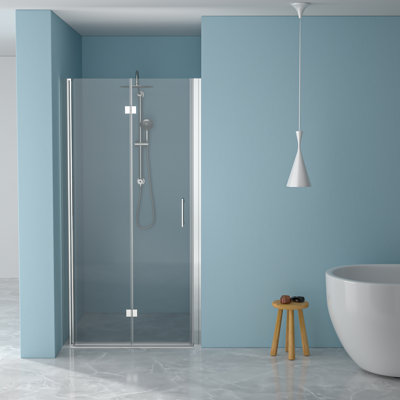 Porte de douche pliante l 34 po x H 72 po avec verre trempé - 180 charnières pivotantes qui se chevauchent pour maximiser l'espace de la porte, ajustement ajustable, agrandisseur d'eau