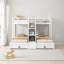 Lit superposé en pin blanc avec escalier intégré et trois tiroirs de rangement blancs-479702194