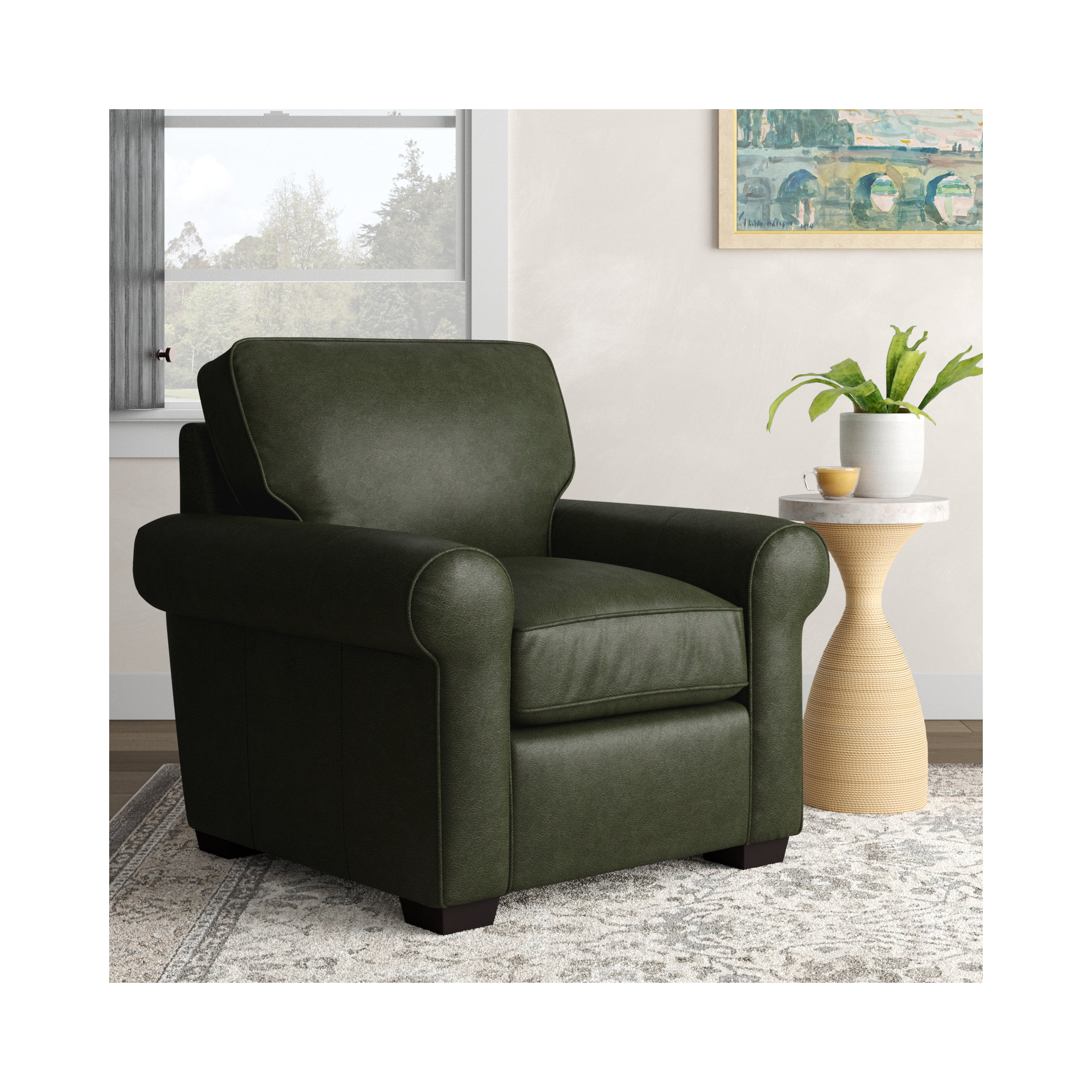 Porter Genuine Leather Armchair, Steamboat Charcoal Genuine Leather