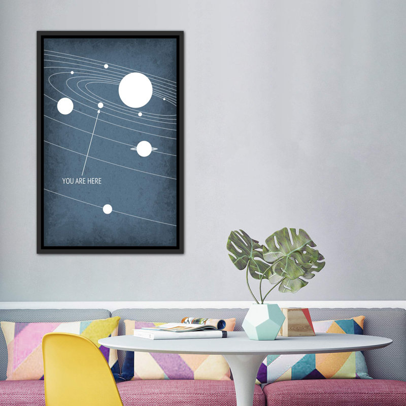 You Are Here - Système solaire - Impression, Toile avec cadre noir, Pas de tapis, H 60 po x l 40po x P 1,5 po