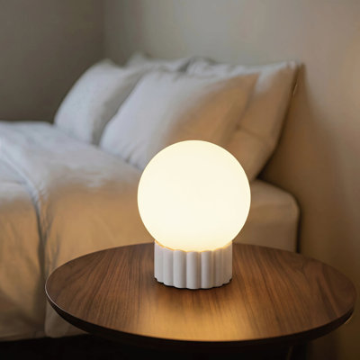 6.9'' Dimmable Opal Glass Globe Table Lamp with Off White Resin Base and E12 Lamp Holder, cULus Certified for Bedroom Nightstands, Living Room Side Tables, Home Offices, Entryways, Hotel Rooms or Café Ambient Lighting