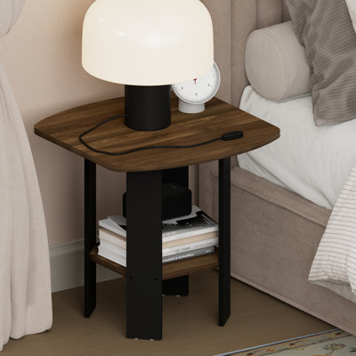 Table de chevet Furinno TIDUR, table de chevet 2 niveaux avec tablette de rangement, table de chevet d'angle ronde, table de bout, table d'appoint, pour chambre à coucher, placard, salon, noyer Columbia