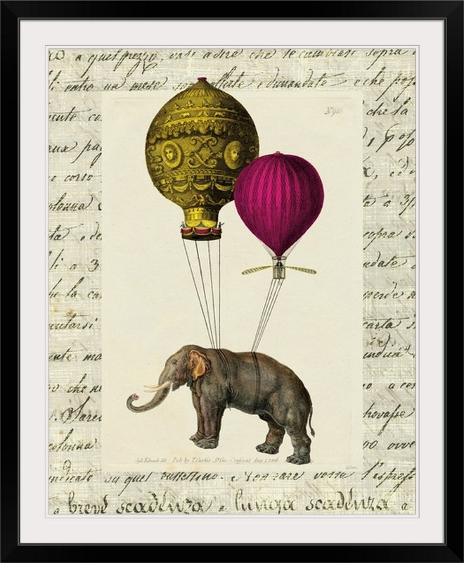 « ii » par sue schlabach, impression Elephant Ride, Cadre noir, H 38 po x l 32 po x P 1 po