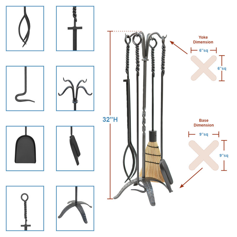 Ensemble d'outils de foyer en fer forgé 4 pièces Zhenya