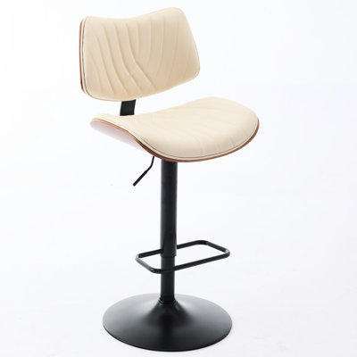 Walnut Bar Stool, 360° Swivel, Adjustable Height, Faux Leather Upholstery, Large Seat For Kitchen/dining Room/cafe, Beige Swivel Frame, Upholstery Kitchen Island/dining Room/cafe