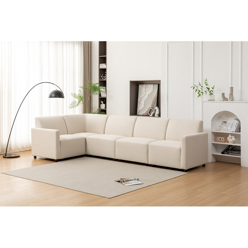 Mckee 5 Piece Modular Sofa - Natural Performance Fabric With Recycled Polyester, Beige Polyester