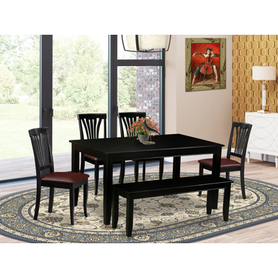 Sisneros 7 Piece Dining Room Furniture Set Consist of a Rectangle Kitchen Table and 6 Faux Leather Upholstered Dining Chairs, 36x60 Inch, Black