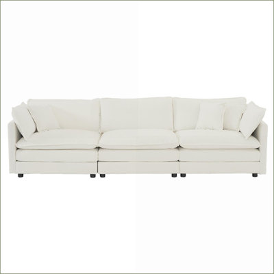 Sectional Sofas Modular L-Shaped with Reversible Ottoman for Living Rooms, Ivory Chenille | White | Chenille