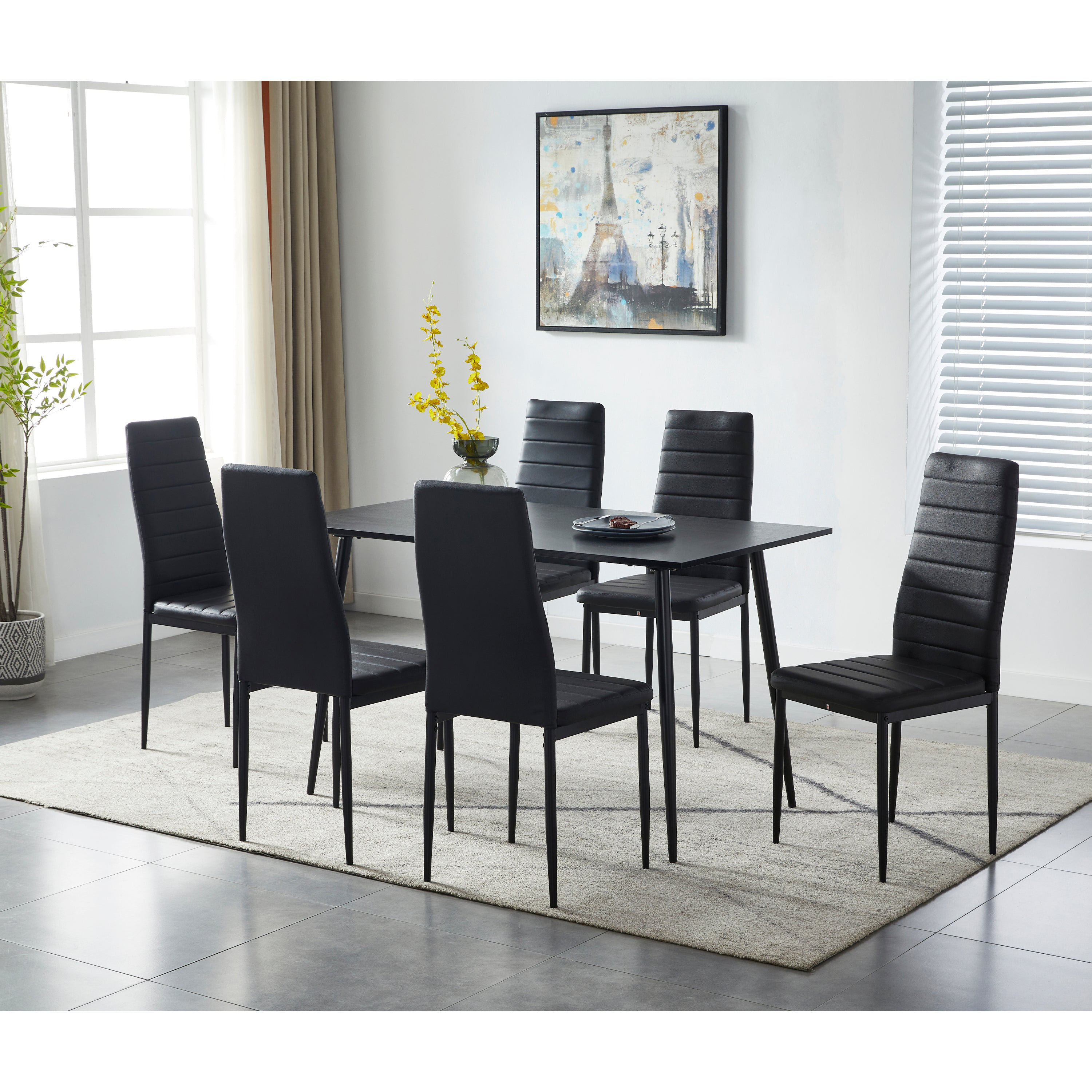 George Oliver 7-Piece Dining Set Modern Rectangular Wooden Dining Table ...
