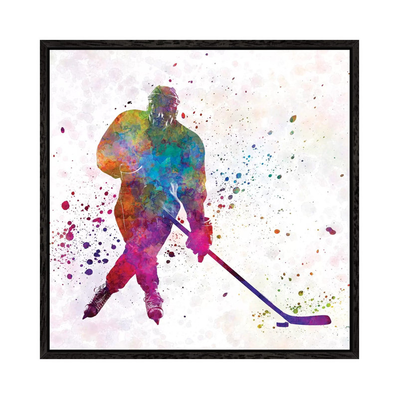 Hockey Skater III by Paul Rommer - Painting on Canvas, Black Framed, 45.72 cm H x 45.72 cm W