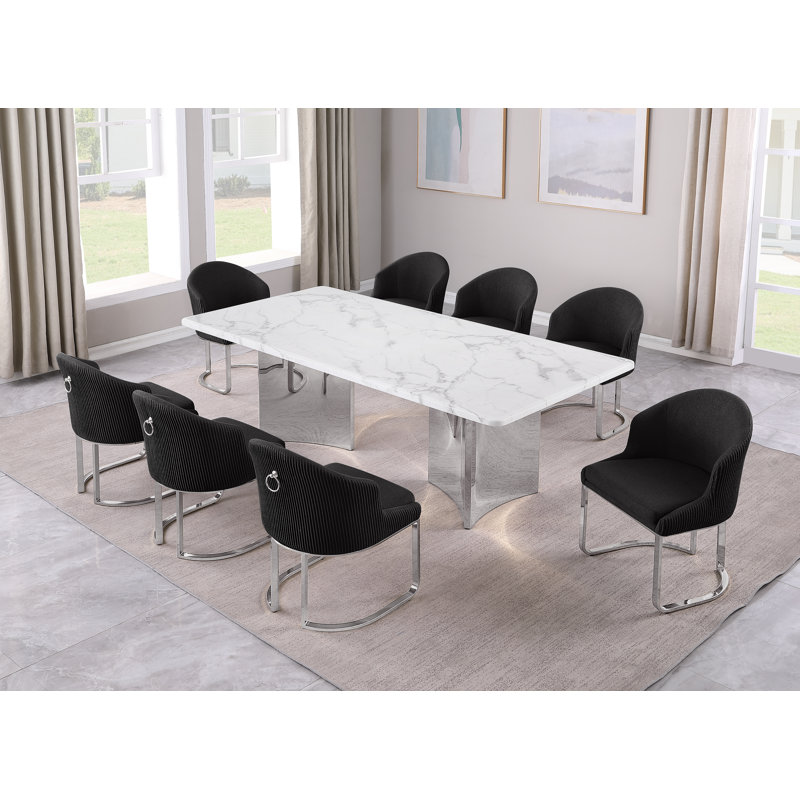 Ensemble de salle à manger Grand White, Noir, Argent argent
