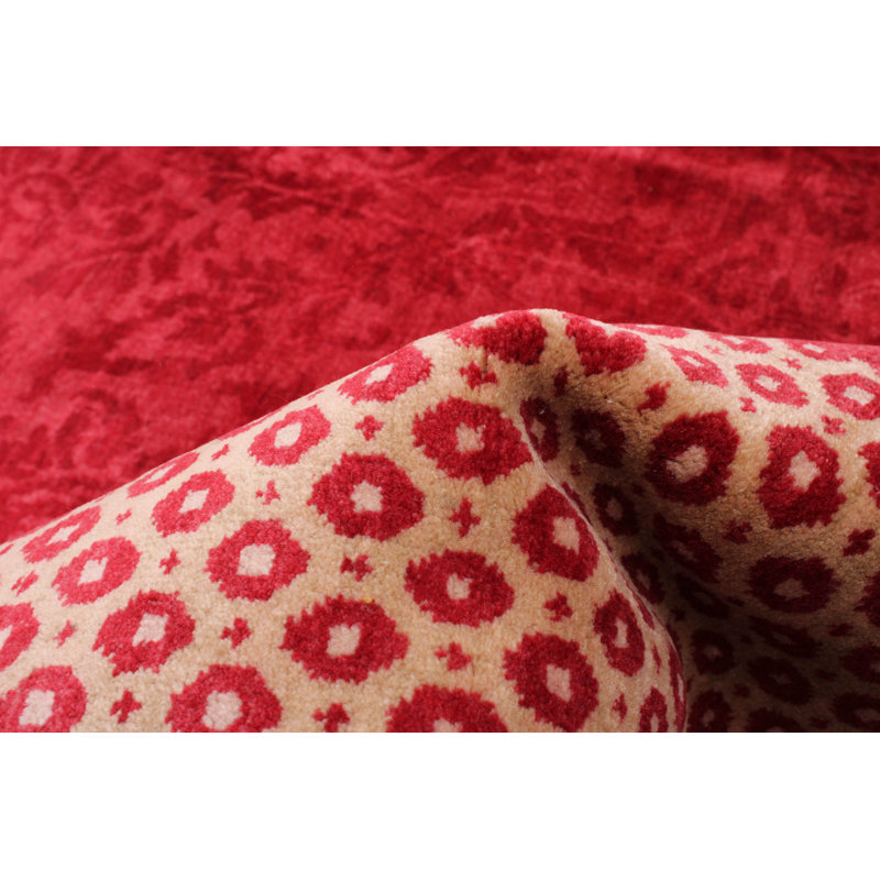 Tapis rouge en laine noué à la main de conception unique 8 pi 1 po x 9 pi 9 po New Age Mullinax