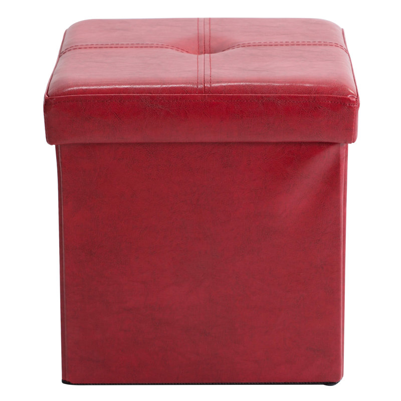 Besma Faux Leather Ottoman, Red Faux Leather