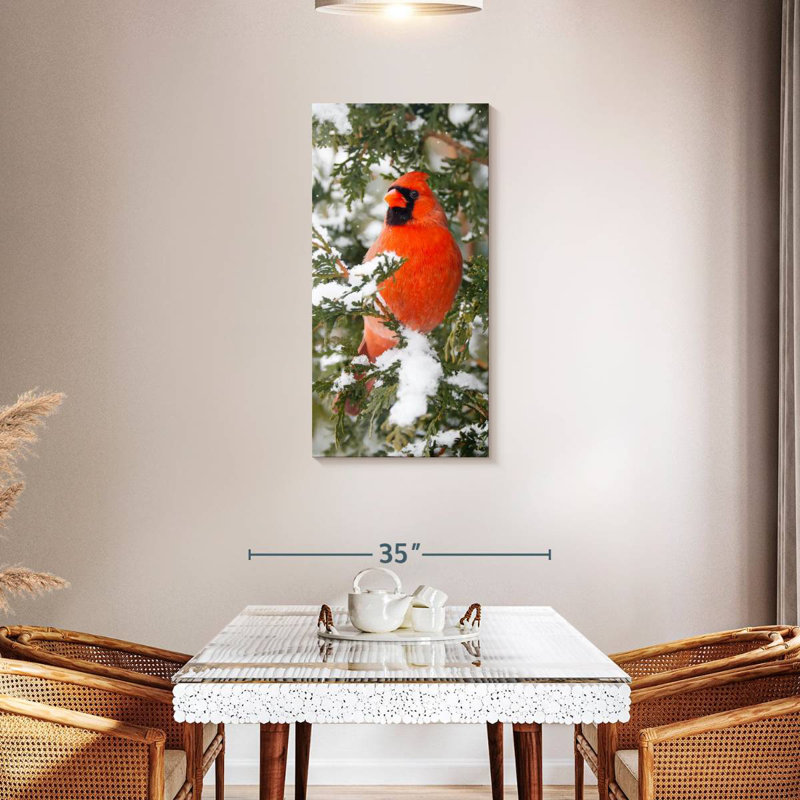 Cardinal en hiver, H 42 po x l 21 po