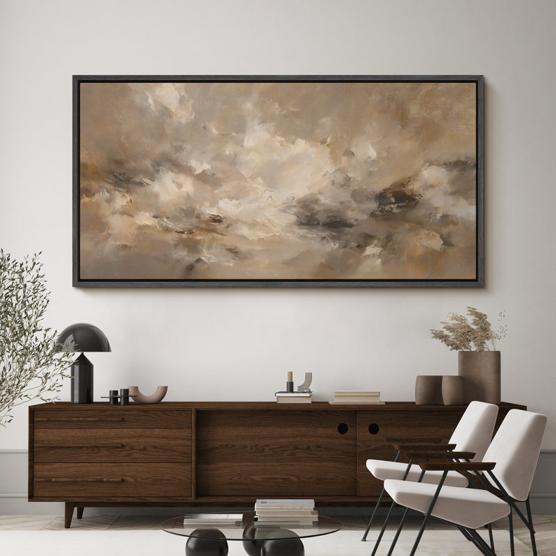 Grande impression sur toile encadrée, reproduction abstraite neutre pour décoration intérieure moderne, Noir