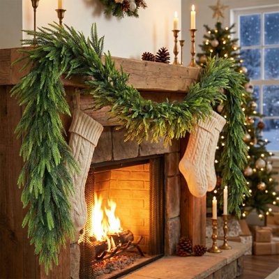 9ft Real-Touch Norfolk Pine Garland –108" Realistic Faux Christmas Garland | Fireplace, Table, Stair, Window & Front Door Decor