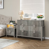 Ensemble de chambre à coucher 2 pièces Wrought Studio ™ - Commode cannelée à 6 tiroirs et tables de chevet cannelées à 2 tiroirs