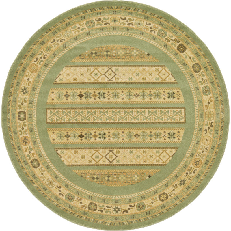 Tapis vert et beige Jaeden, Rond 6 pi 1 po