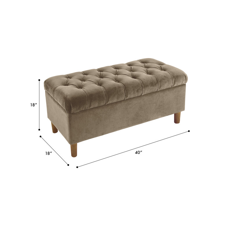 Fawn Velvet Tufted Storage Bench with Honey Oak Legs