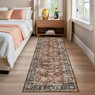 Tapis oriental lavable à la machine Tapis antidérapant au design rétro Tapis durable