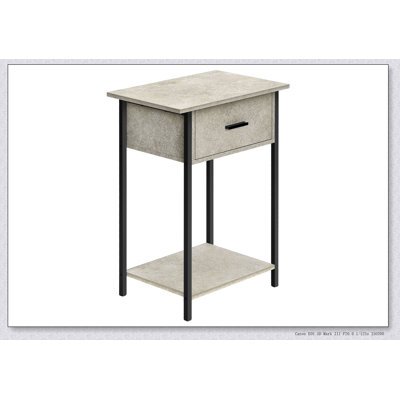 Table d'appoint contemporaine à 2 niveaux avec tiroir de rangement, parfaite pour le salon et les petits espaces, stratifié de pierre crème et structure en métal