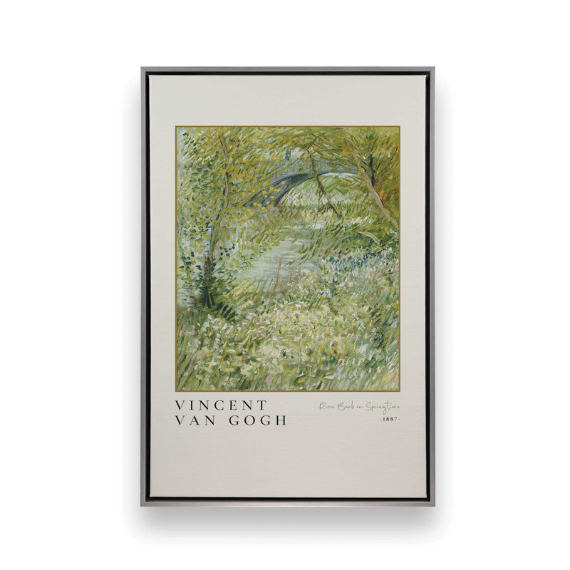 Van Gogh's River Bank au printemps v3, Cadre flottant en chrome poli, H 18,75 po x l 12,75 po