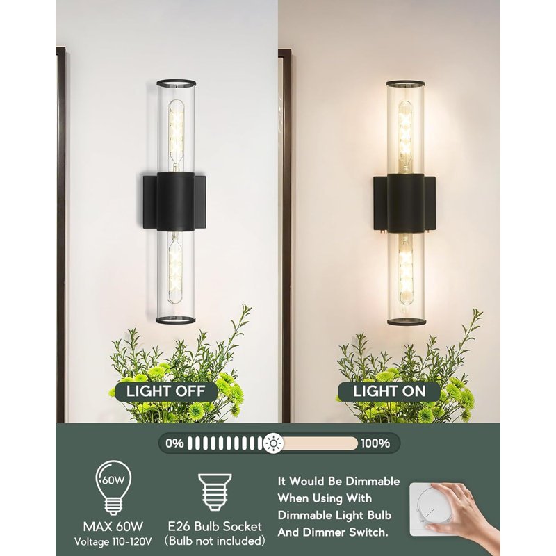 Modern Vanity Light Set Of 2, Up And Down Wall Sconce With Clear Glass Shade For Bathroom, Bedroom, And Hallway, Matte Black