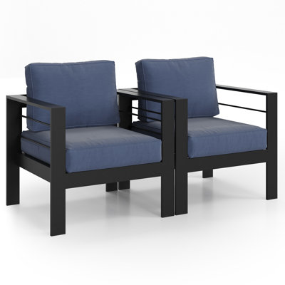Aluminum Outdoor 2 Pcs Sofa Patio Couch, All-Weather Metal Outdoor Couch With 5" Thick And Soft Cushion