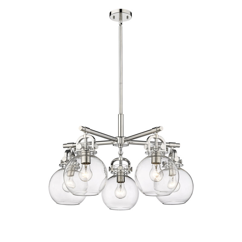 Lustre suspendu 5 lumières Ziyi, Transparent, Nickel poli