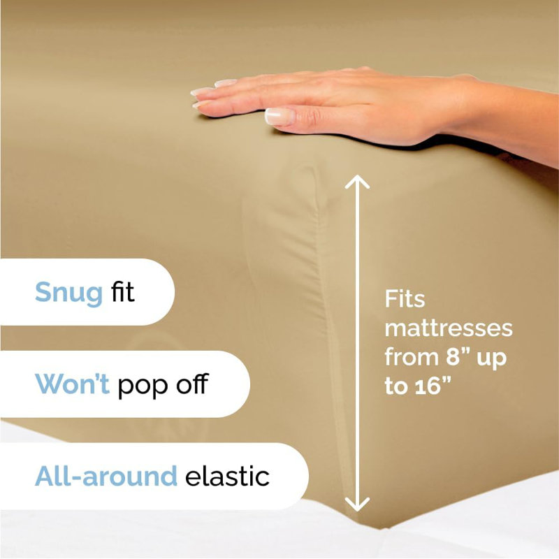6 Piece Sheet Set, Soft Cooling Bed Sheets, Breathable & Wrinkle Free, Hotel Luxury Bedding, Beige