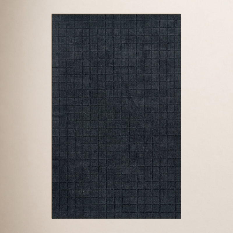Meile Contour Hand Loomed Wool Geometric Navy Area Rug, Rectangle 6' x 9'