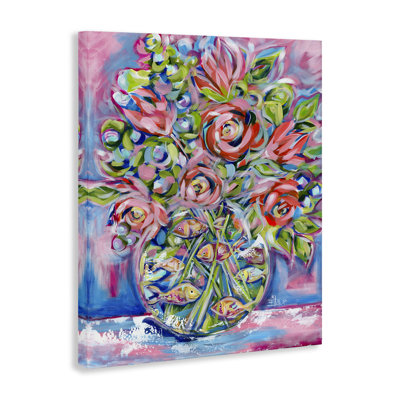 Art mural sur toile Roses & Goldfish par Estelle Grengs