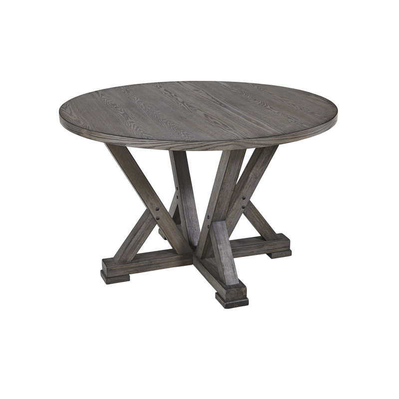 Transitional Harbor Gray Round Wood Dining Table, Seats 4