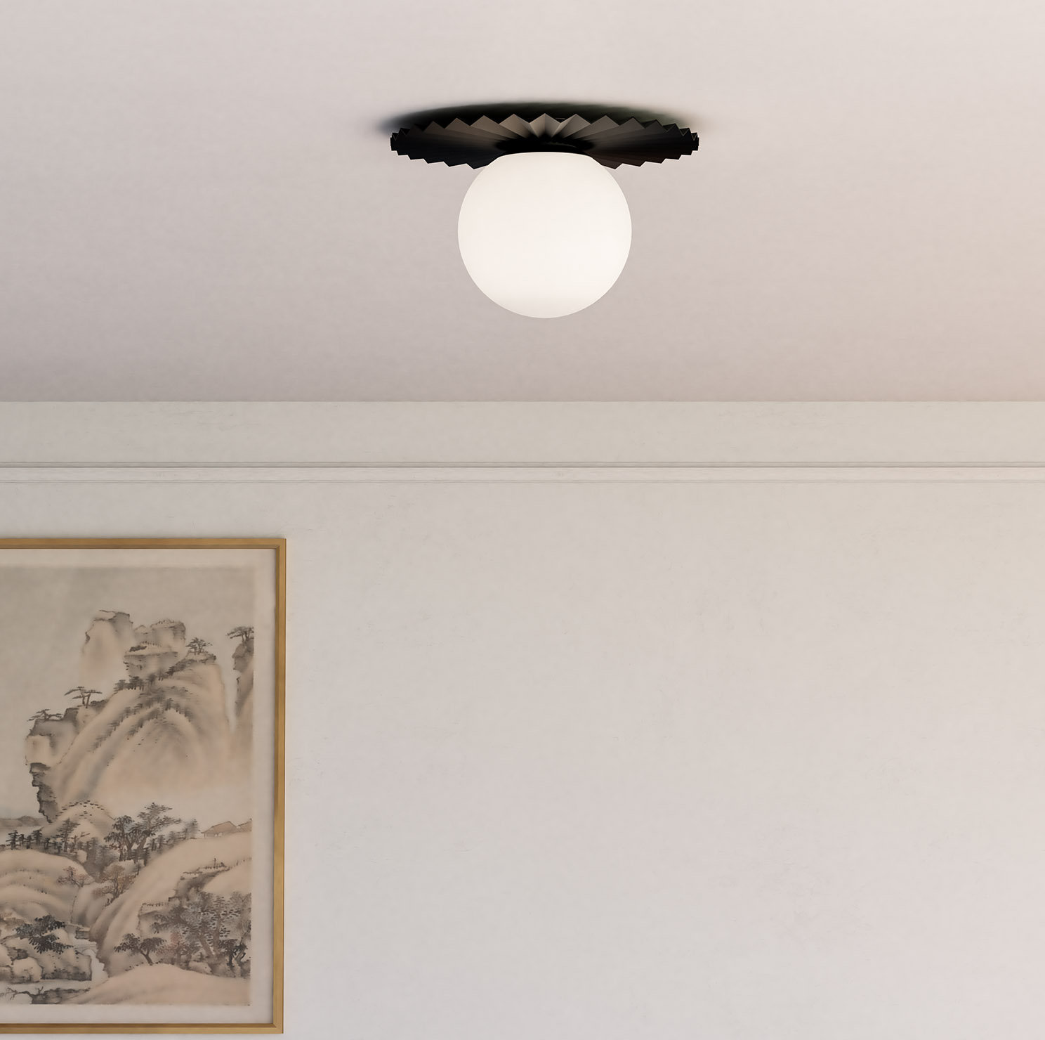 Laki Single Light Glass Flush Mount, Matte Black, 8.63" H x 13.88" W x 13.88" D